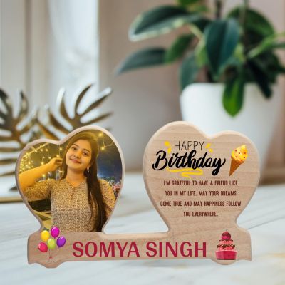 Personalised Wooden Happy Birthday Double Heart Photo Frame  Birthday Quote Wood Frame for Bestie, Sister, or Daughter  Tabletop Birthday Decor & Keepsake